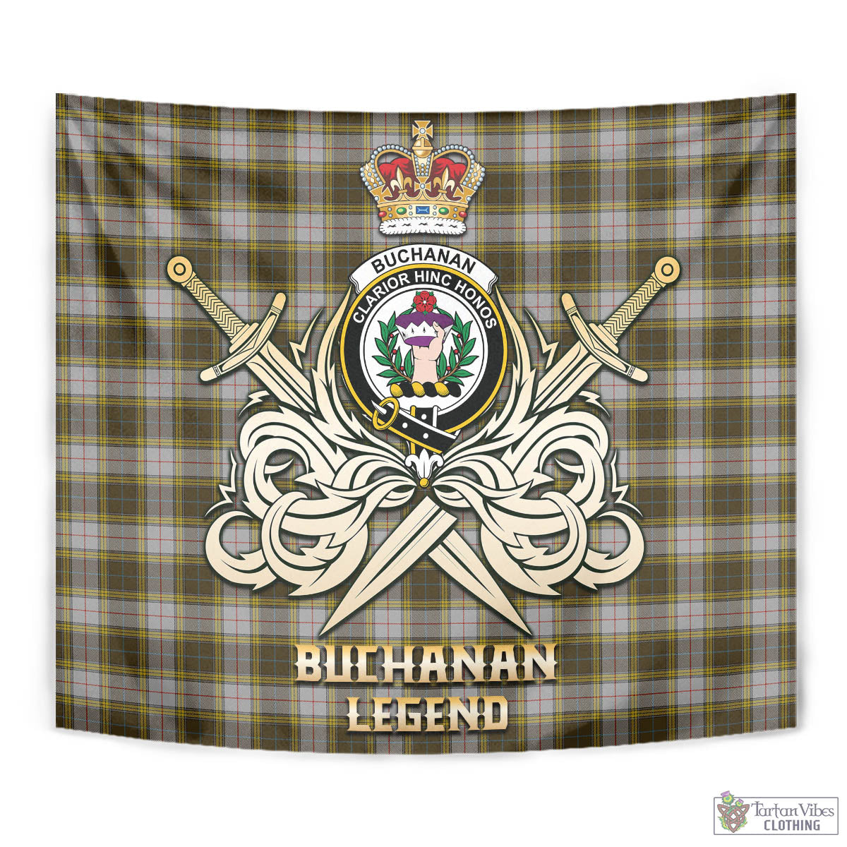 Tartan Vibes Clothing Buchanan Dress Tartan Tapestry with Clan Crest and the Golden Sword of Courageous Legacy