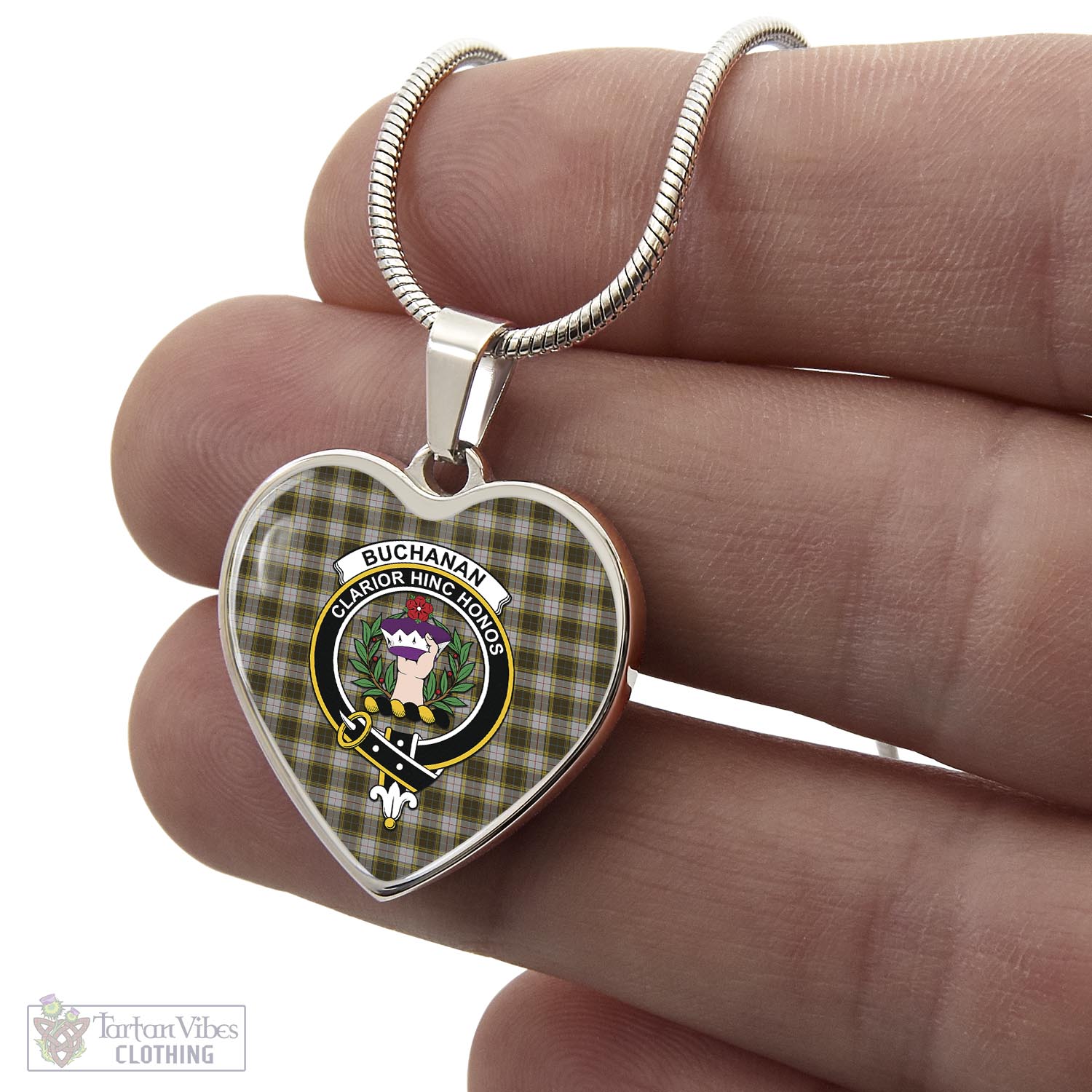 Tartan Vibes Clothing Buchanan Dress Tartan Heart Necklace with Family Crest