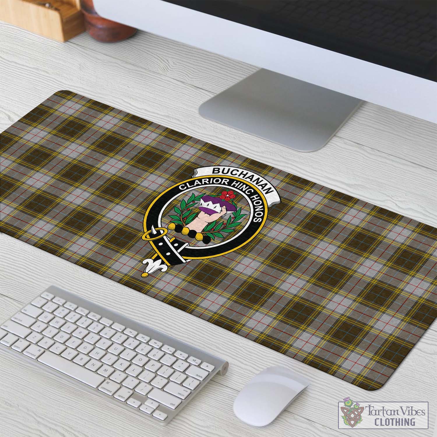 Tartan Vibes Clothing Buchanan Dress Tartan Mouse Pad with Family Crest