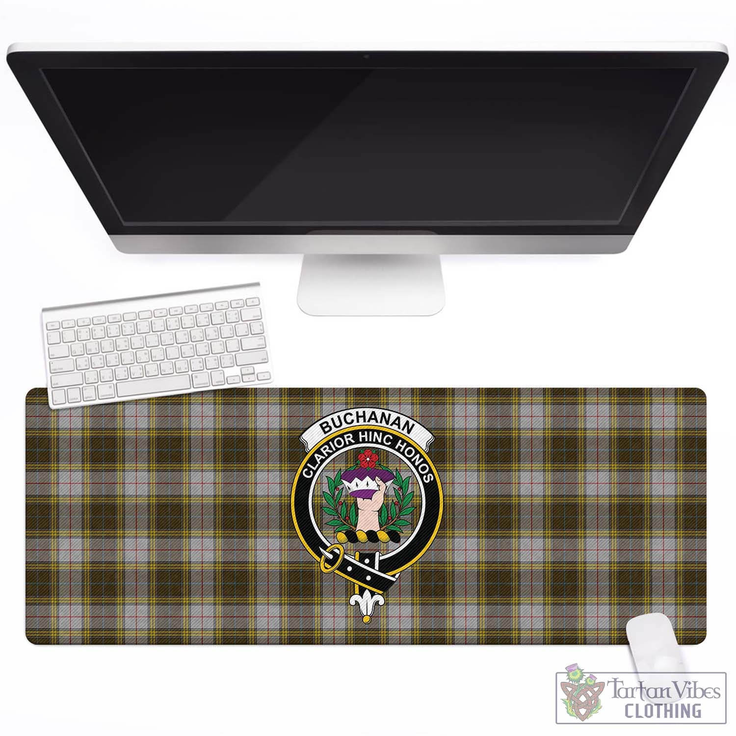 Tartan Vibes Clothing Buchanan Dress Tartan Mouse Pad with Family Crest