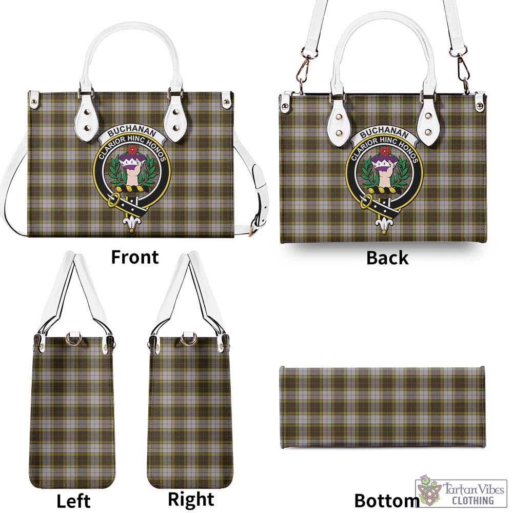 Tartan Vibes Clothing Buchanan Dress Tartan Luxury Leather Handbags with Family Crest