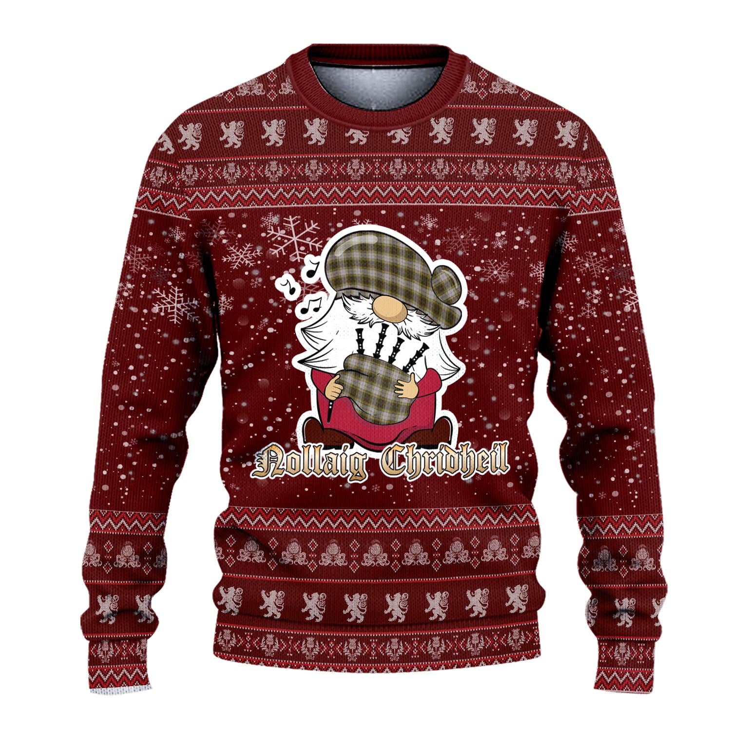 Buchanan Dress Clan Christmas Family Knitted Sweater with Funny Gnome Playing Bagpipes - Tartanvibesclothing