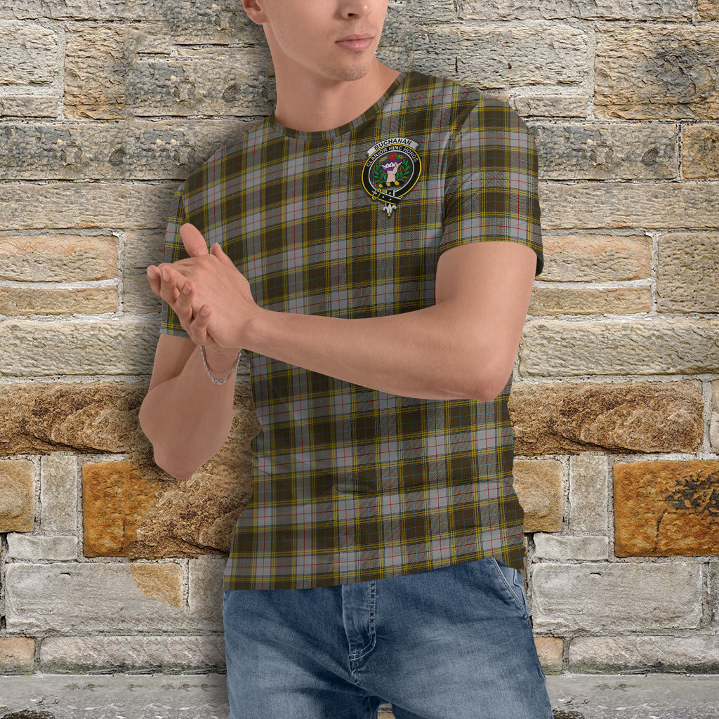 Buchanan Dress Tartan T-Shirt with Family Crest - Tartanvibesclothing