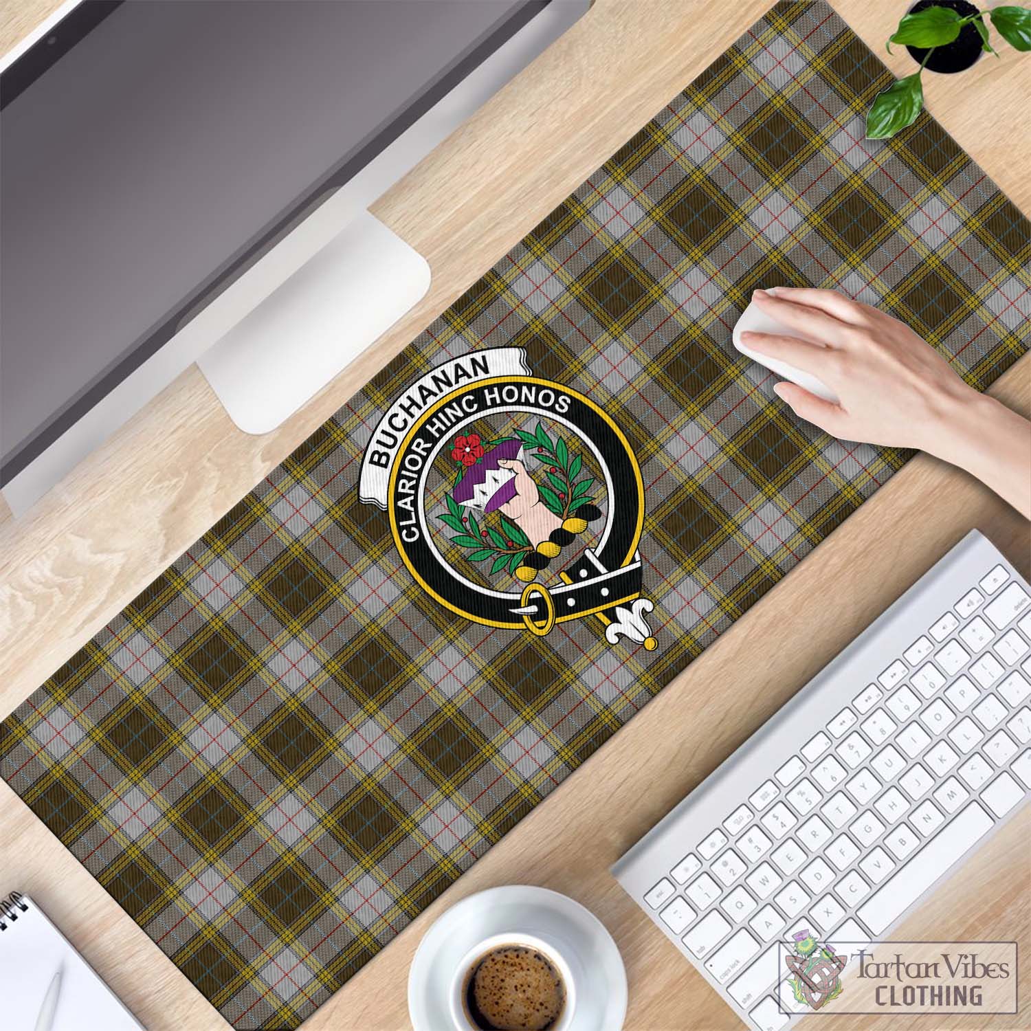 Tartan Vibes Clothing Buchanan Dress Tartan Mouse Pad with Family Crest