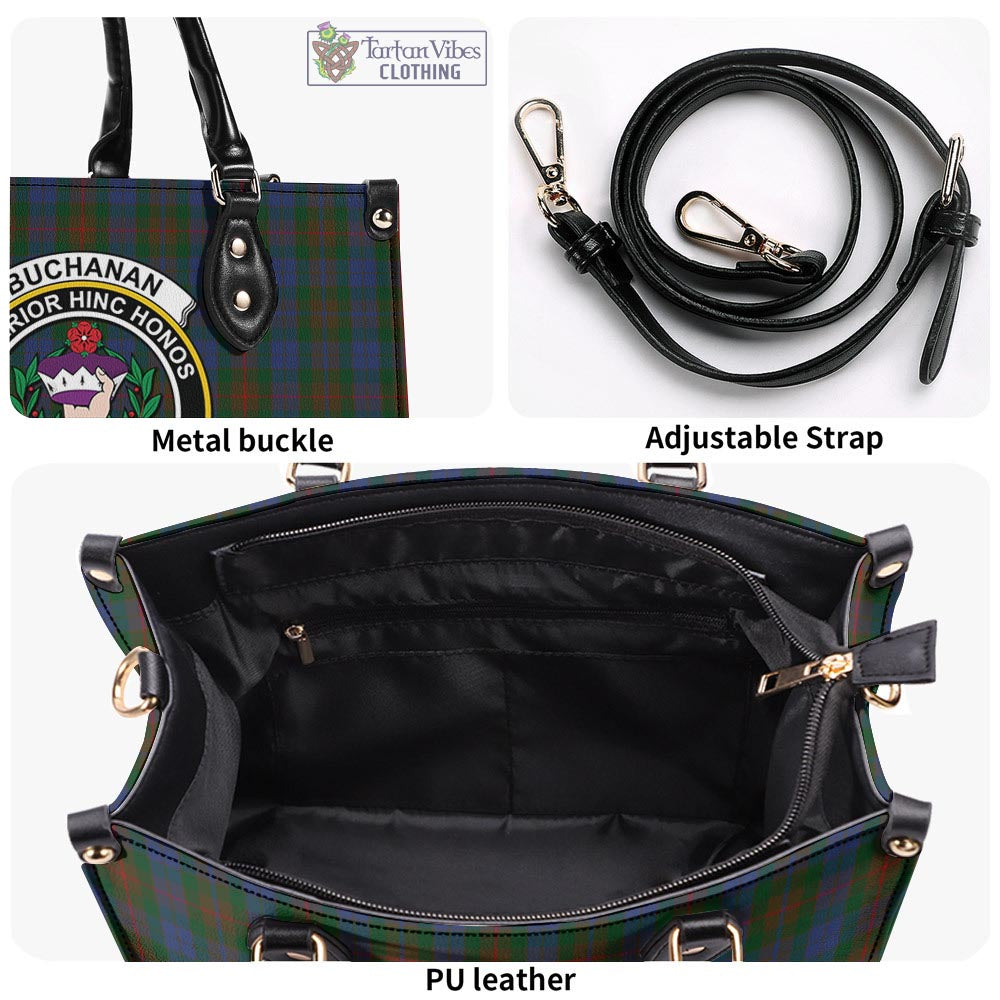 Tartan Vibes Clothing Buchanan Hunting Tartan Luxury Leather Handbags with Family Crest