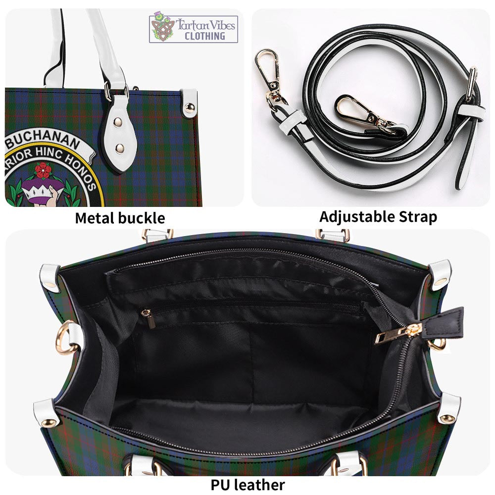 Tartan Vibes Clothing Buchanan Hunting Tartan Luxury Leather Handbags with Family Crest