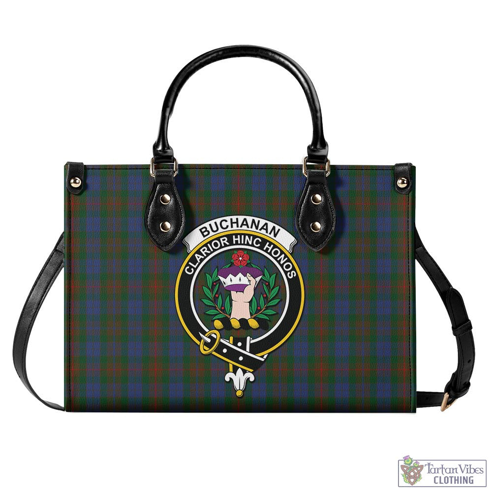 Tartan Vibes Clothing Buchanan Hunting Tartan Luxury Leather Handbags with Family Crest