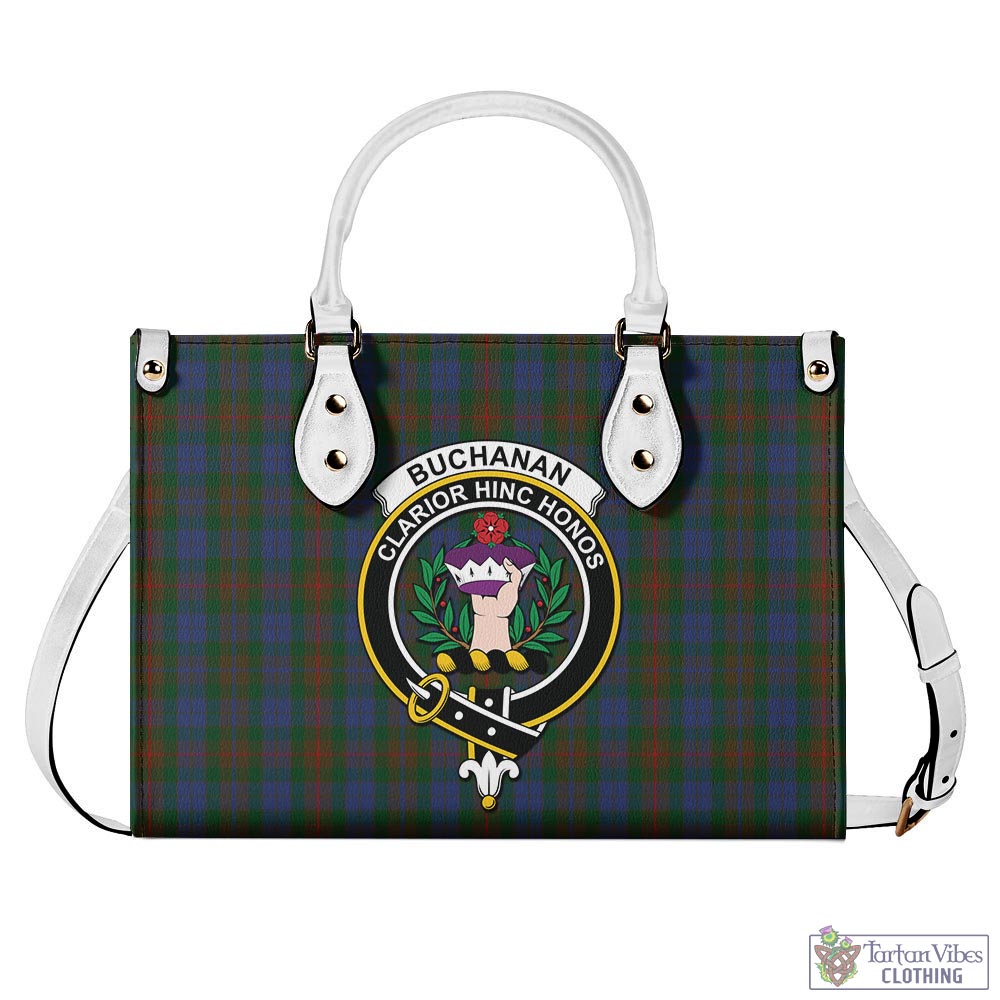 Tartan Vibes Clothing Buchanan Hunting Tartan Luxury Leather Handbags with Family Crest