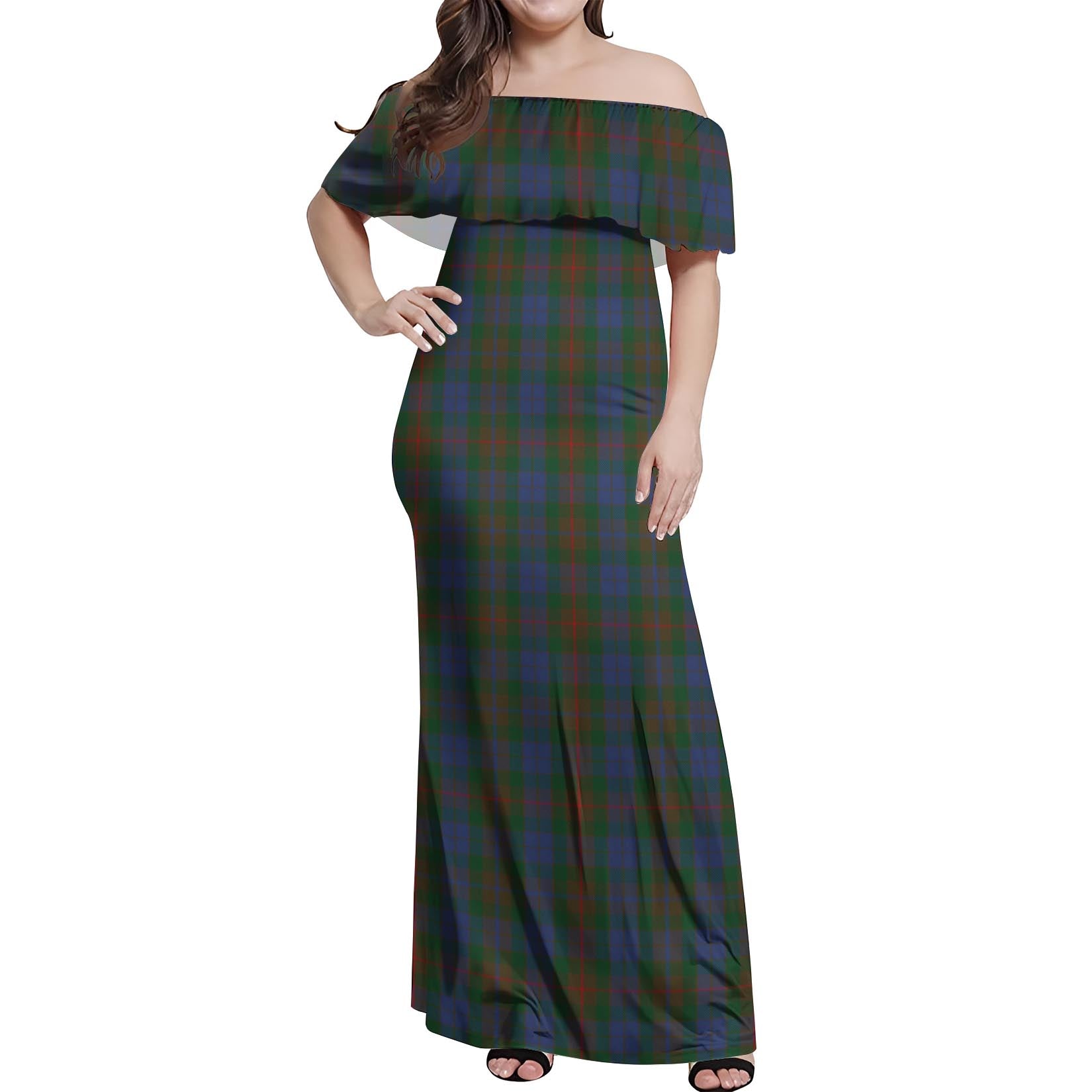 Buchanan Hunting Tartan Off Shoulder Long Dress Women's Dress - Tartanvibesclothing