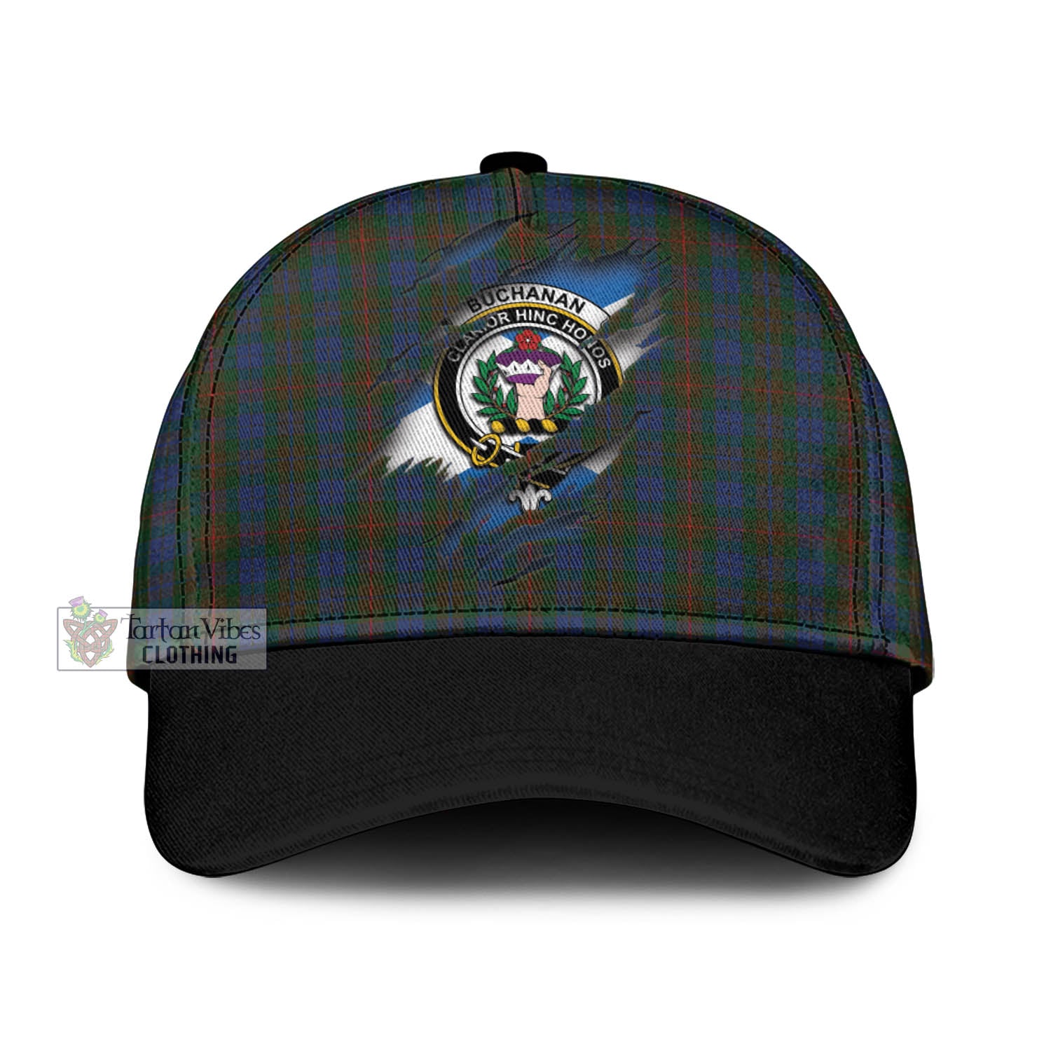 Tartan Vibes Clothing Buchanan Hunting Tartan Classic Cap with Family Crest In Me Style