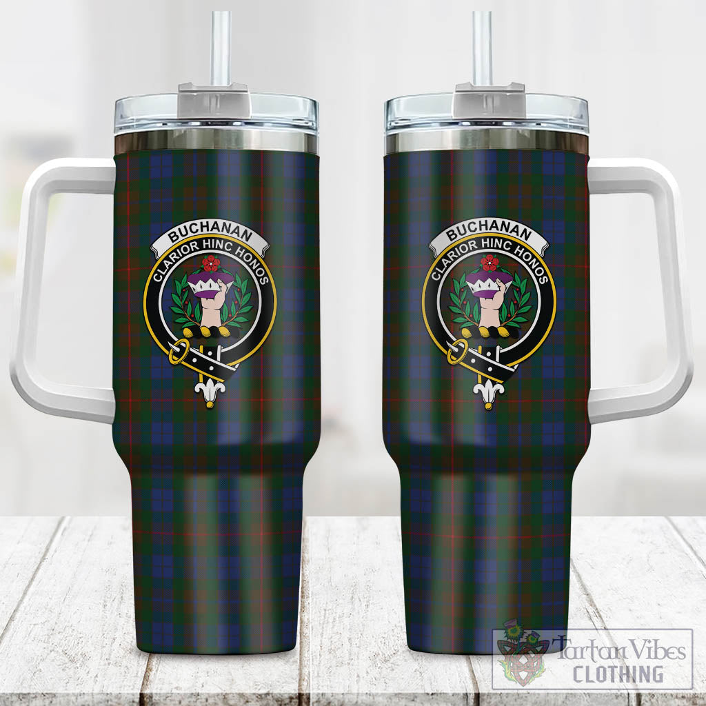 Tartan Vibes Clothing Buchanan Hunting Tartan and Family Crest Tumbler with Handle