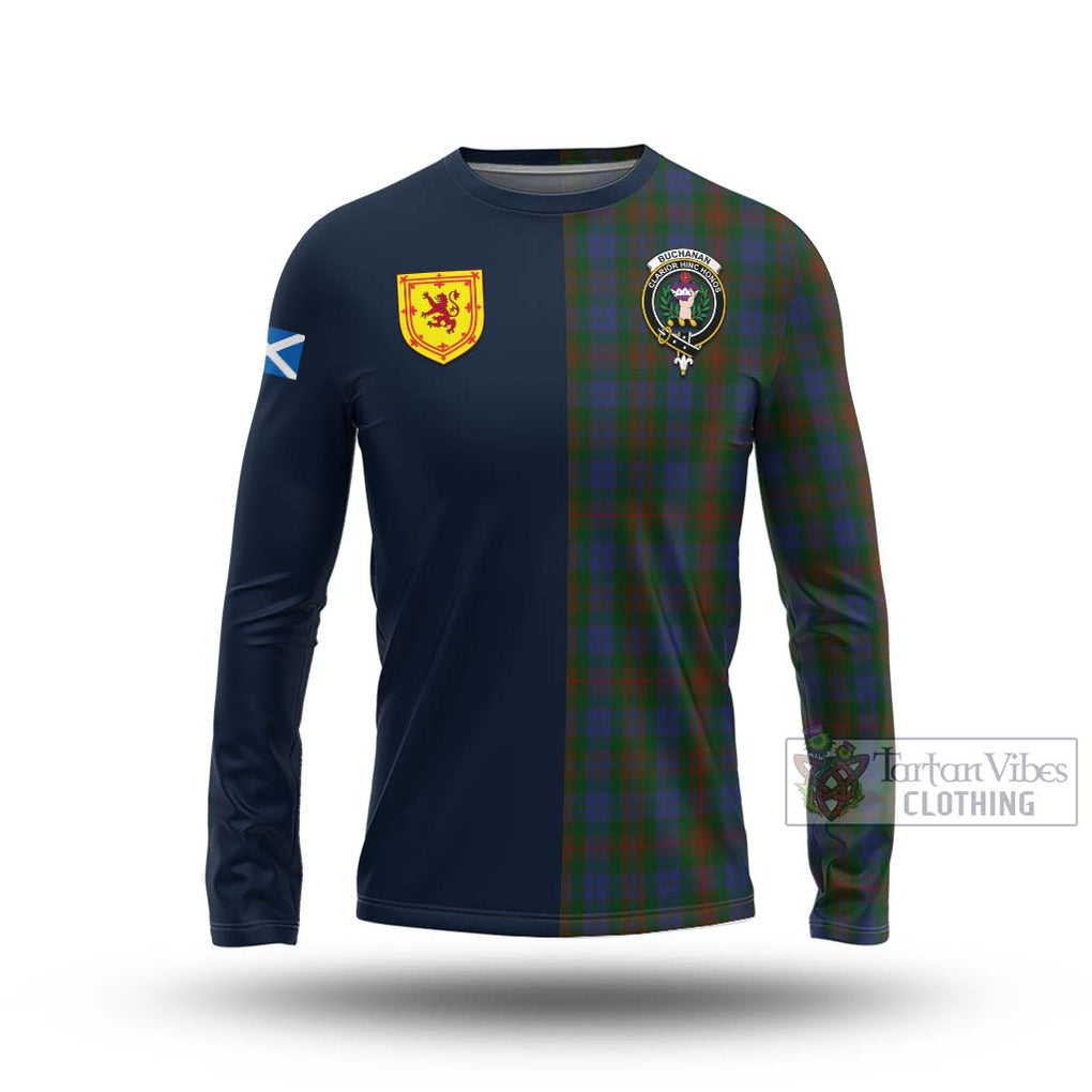 Tartan Vibes Clothing Buchanan Hunting Tartan Long Sleeve T-Shirt with Scottish Lion Royal Arm Half Style