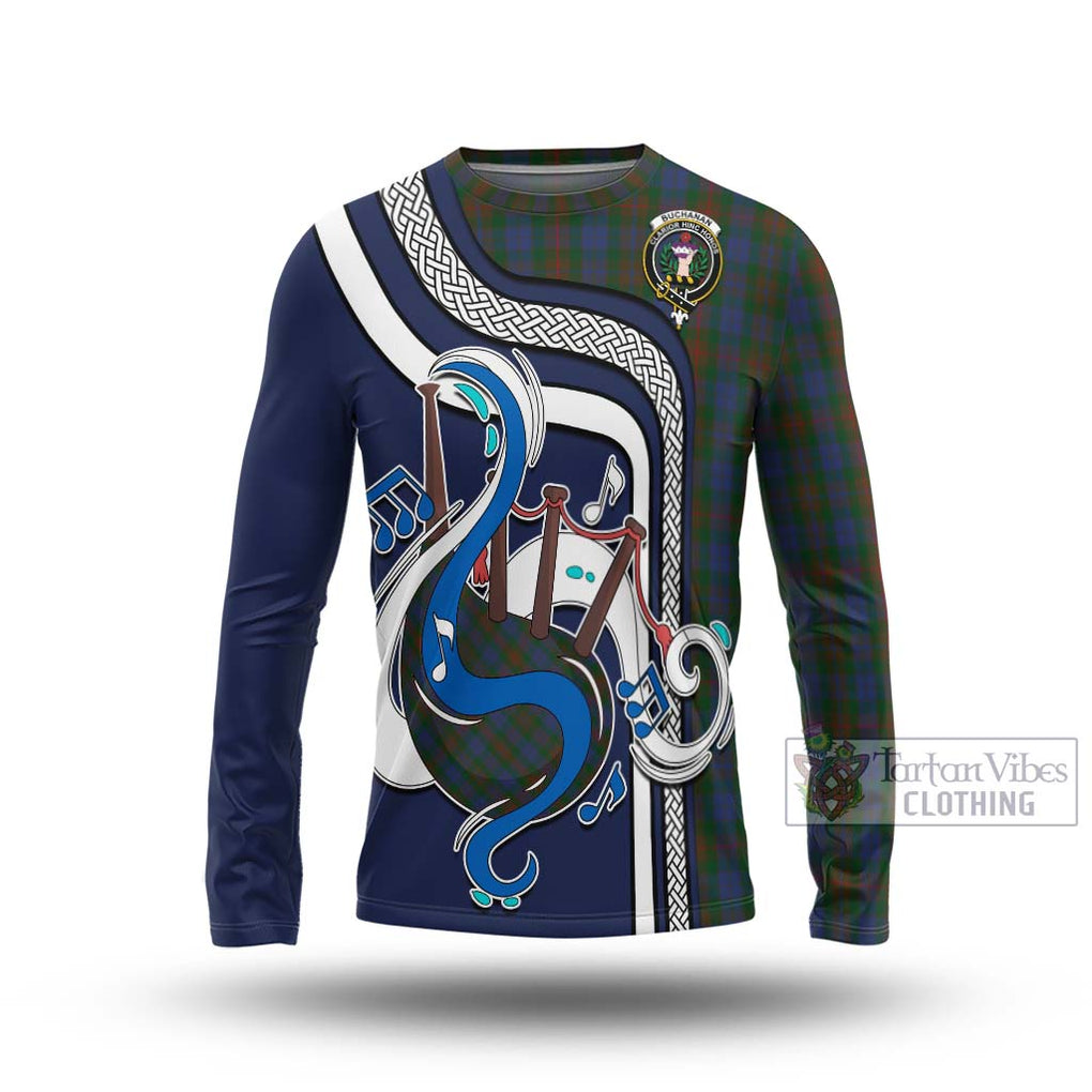 Tartan Vibes Clothing Buchanan Hunting Tartan Long Sleeve T-Shirt with Epic Bagpipe Style