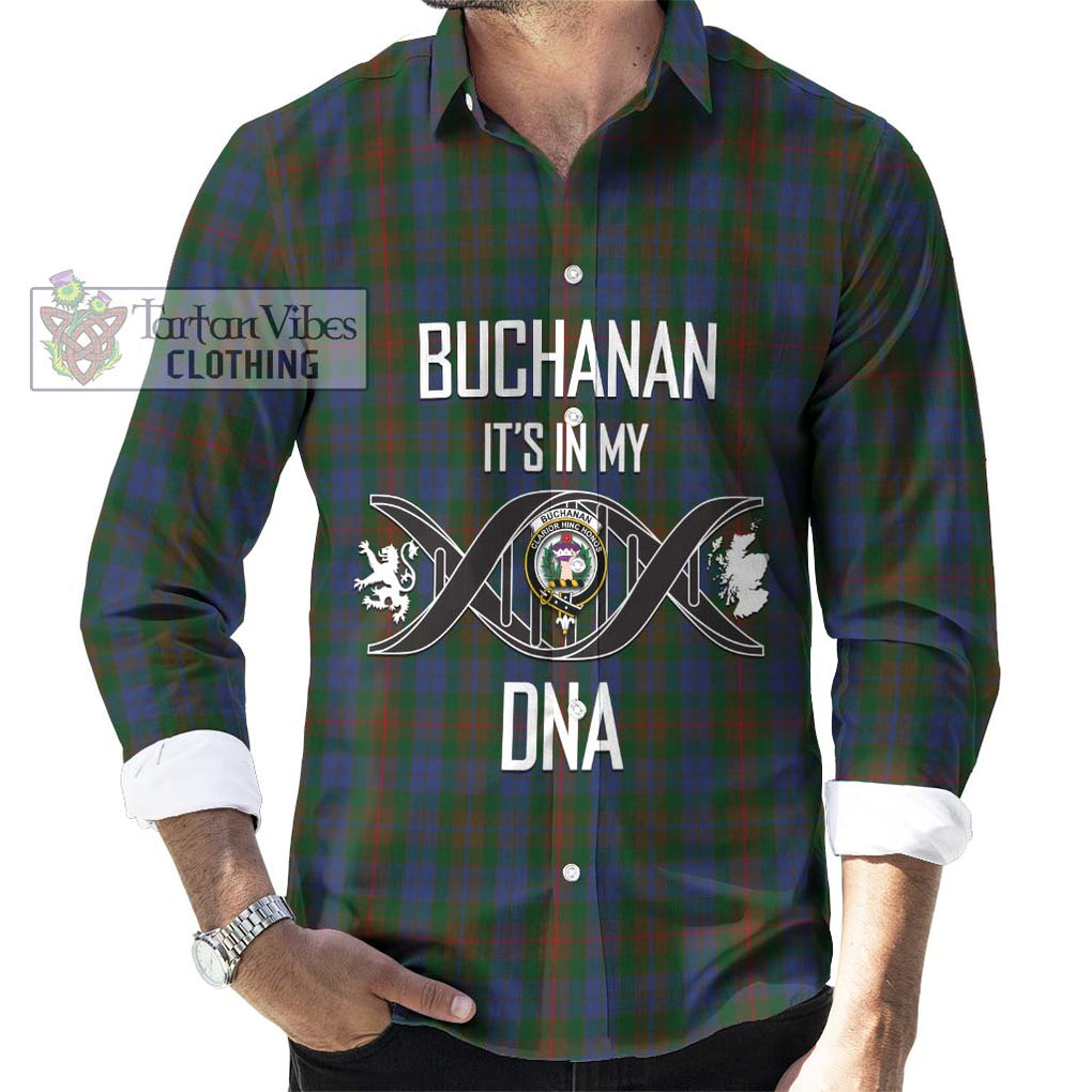 Buchanan Hunting Tartan Long Sleeve Button Shirt with Family Crest DNA In Me Style Men's Shirt S - Tartanvibesclothing Shop