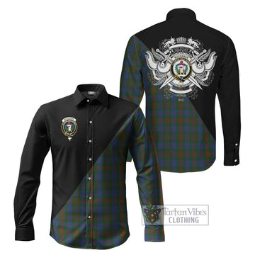 Buchanan Hunting Tartan Long Sleeve Button Shirt with Family Crest and Military Logo Style