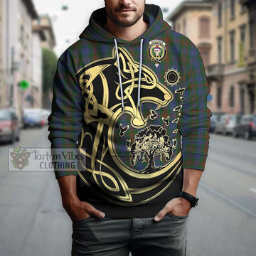 Buchanan Hunting Tartan Hoodie with Family Crest Celtic Wolf Style