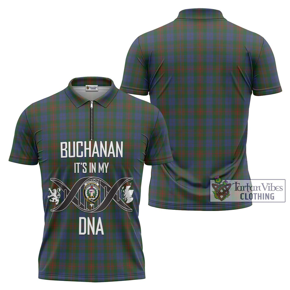 Buchanan Hunting Tartan Zipper Polo Shirt with Family Crest DNA In Me Style Unisex - Tartanvibesclothing Shop