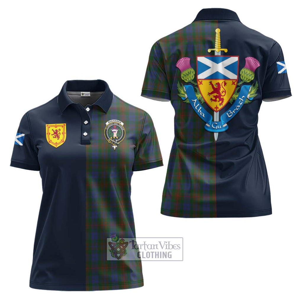 Tartan Vibes Clothing Buchanan Hunting Tartan Women's Polo Shirt with Scottish Lion Royal Arm Half Style