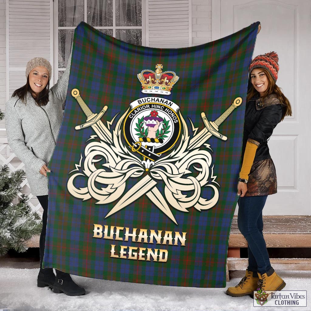 Tartan Vibes Clothing Buchanan Hunting Tartan Blanket with Clan Crest and the Golden Sword of Courageous Legacy