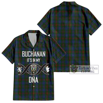 Buchanan Hunting Tartan Short Sleeve Button Shirt with Family Crest DNA In Me Style