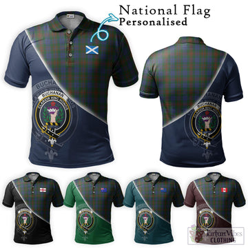 Buchanan Hunting Tartan Polo Shirt with Personalised National Flag and Family Crest Half Style