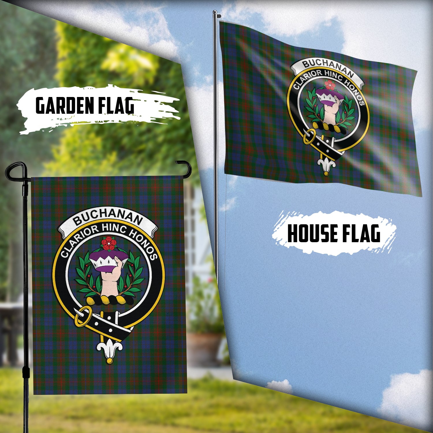 Buchanan Hunting Tartan Flag with Family Crest Garden Flag (Vertical) - Tartan Vibes Clothing