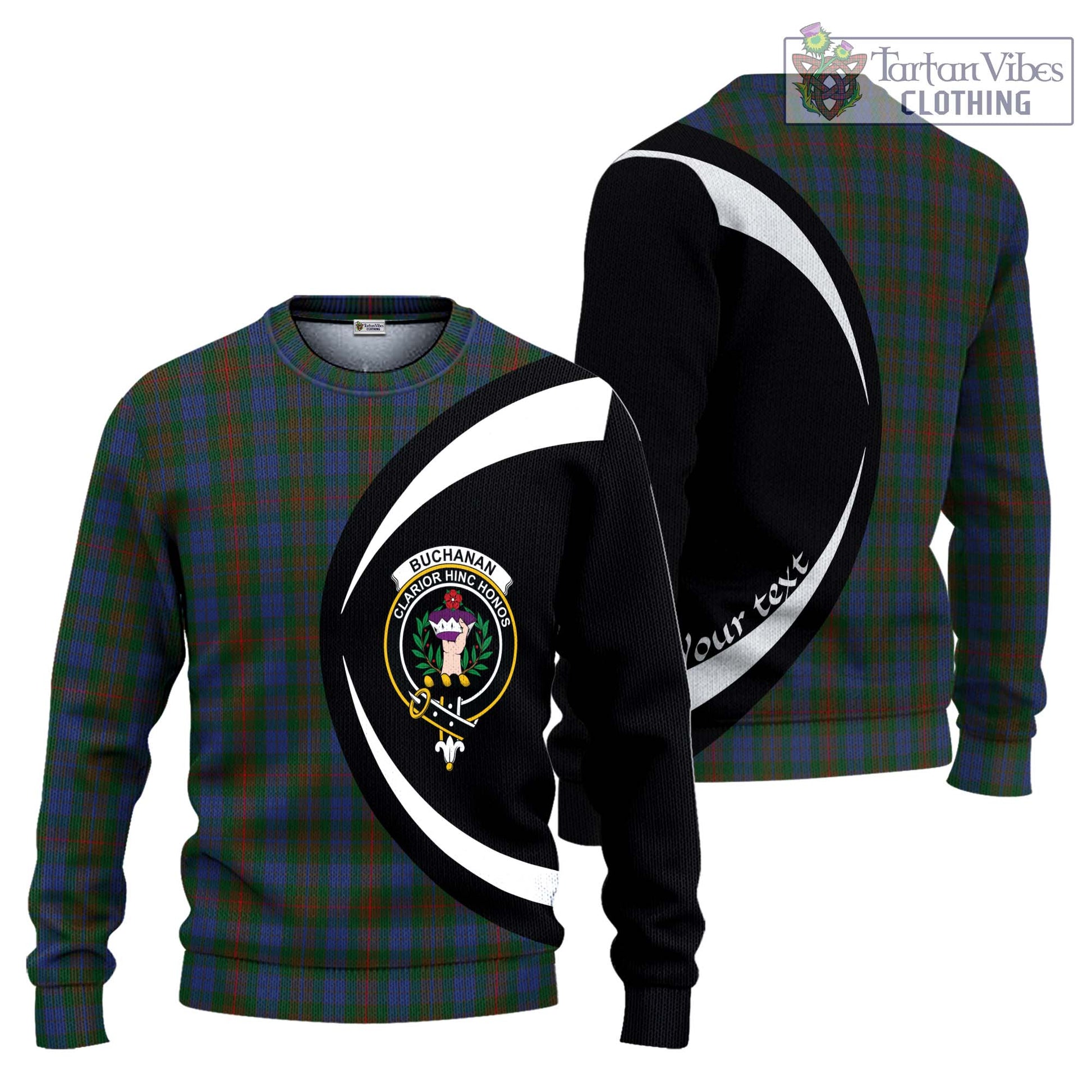 Buchanan Hunting Tartan Ugly Sweater with Family Crest Circle Style Unisex - Tartan Vibes Clothing