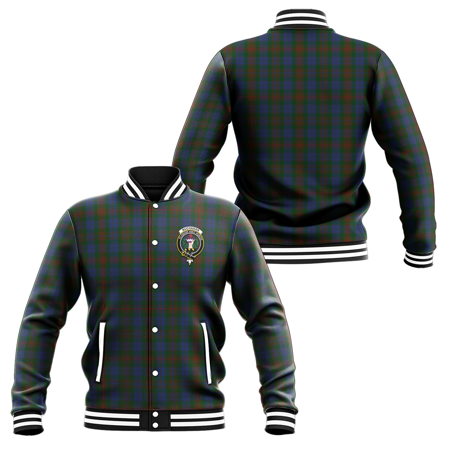 Buchanan Hunting Tartan Baseball Jacket with Family Crest Unisex - Tartan Vibes Clothing