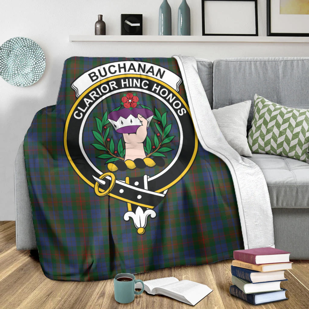 Buchanan Hunting Tartan Blanket with Family Crest X-Large 59 x 79 inches 150 x 200 cm - Tartan Vibes Clothing