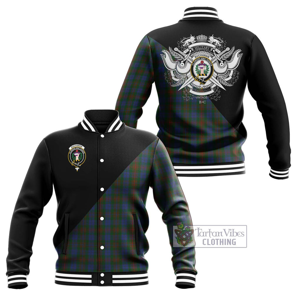 Buchanan Hunting Tartan Baseball Jacket with Family Crest and Military Logo Style Unisex - Tartanvibesclothing Shop