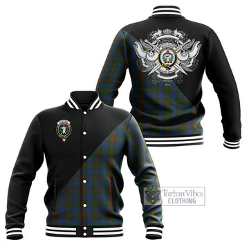 Buchanan Hunting Tartan Baseball Jacket with Family Crest and Military Logo Style