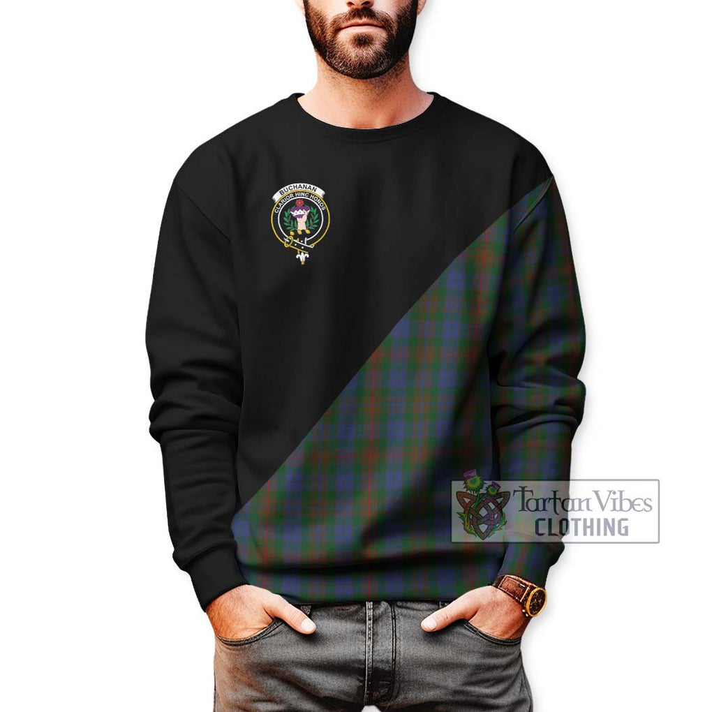 Buchanan Hunting Tartan Sweatshirt with Family Crest and Military Logo Style Unisex - Tartanvibesclothing Shop