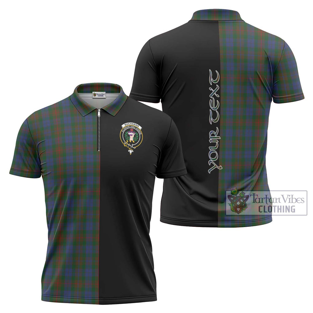 Buchanan Hunting Tartan Zipper Polo Shirt with Family Crest and Half Of Me Style Unisex - Tartanvibesclothing Shop