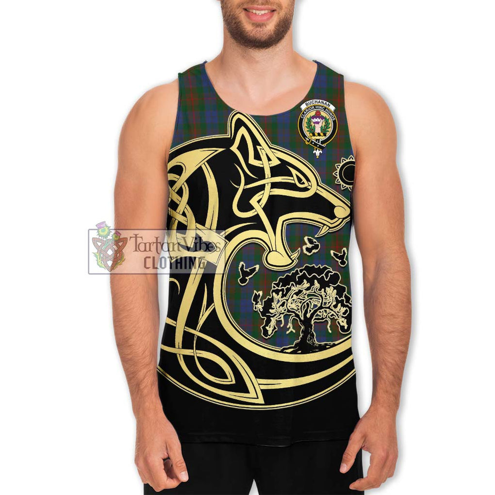 Buchanan Hunting Tartan Men's Tank Top with Family Crest Celtic Wolf Style Men - Tartan Vibes Clothing