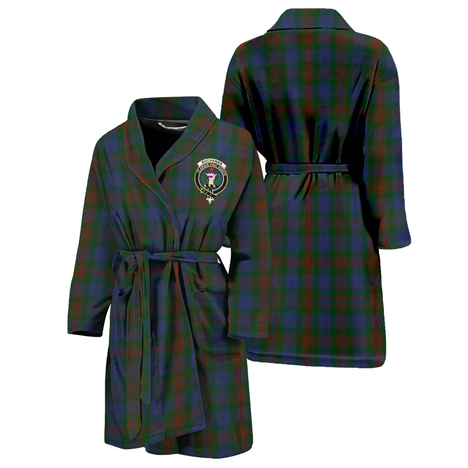 Buchanan Hunting Tartan Bathrobe with Family Crest Unisex S - Tartan Vibes Clothing