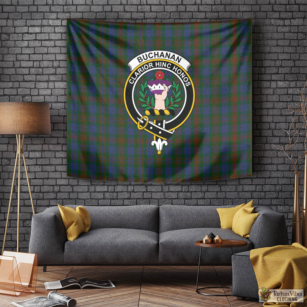 Tartan Vibes Clothing Buchanan Hunting Tartan Tapestry Wall Hanging and Home Decor for Room with Family Crest