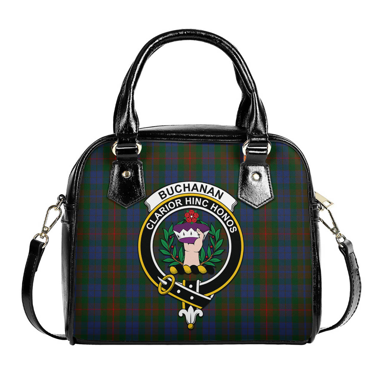 Buchanan Hunting Tartan Shoulder Handbags with Family Crest One Size 6*25*22 cm - Tartanvibesclothing