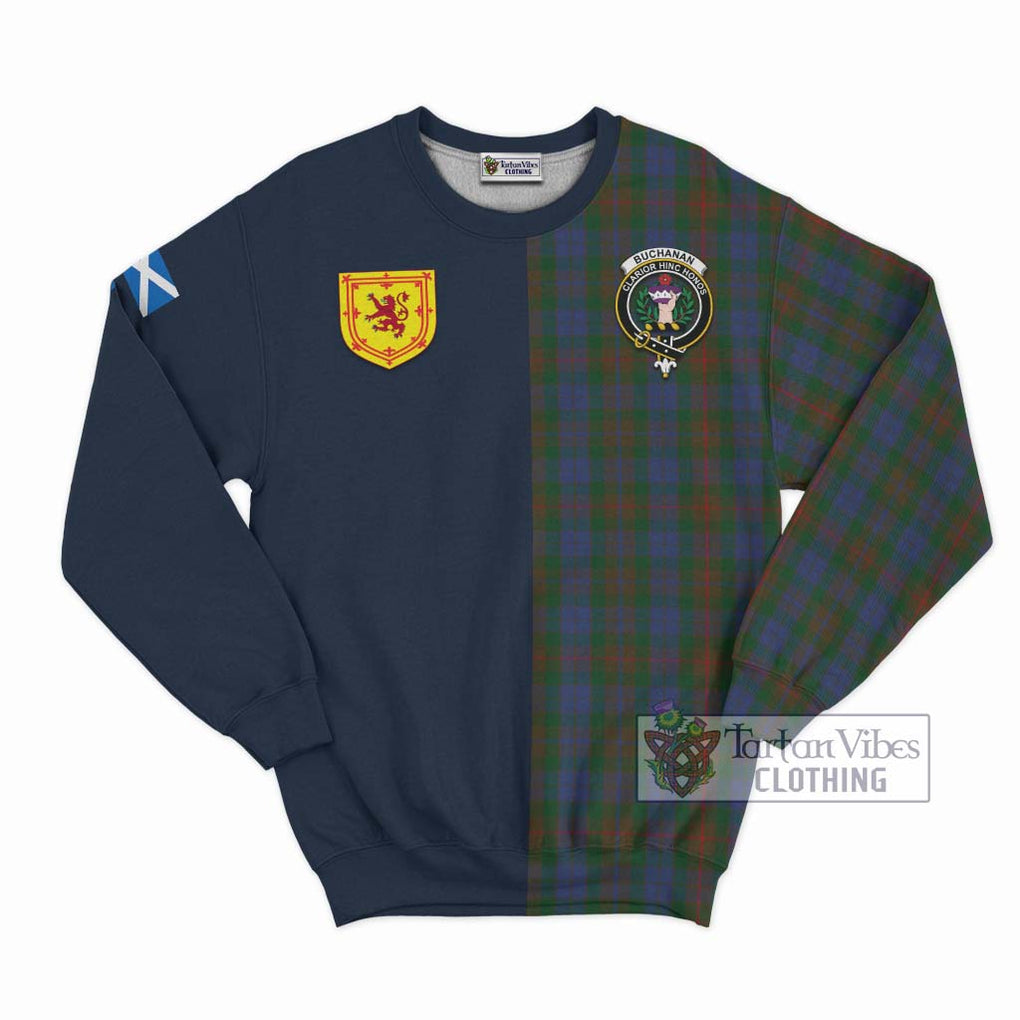 Tartan Vibes Clothing Buchanan Hunting Tartan Sweatshirt with Scottish Lion Royal Arm Half Style