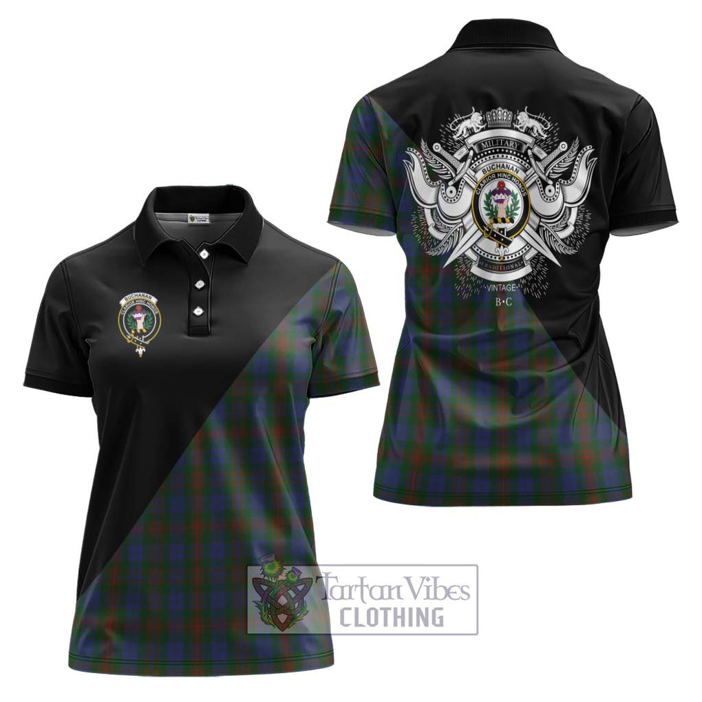 Buchanan Hunting Tartan Women's Polo Shirt with Family Crest and Military Logo Style Women - Tartanvibesclothing Shop