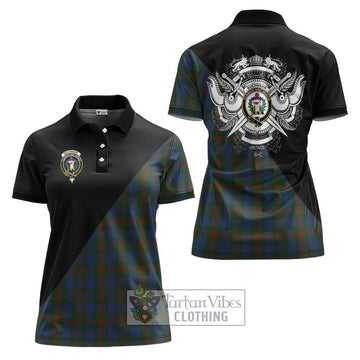 Buchanan Hunting Tartan Women's Polo Shirt with Family Crest and Military Logo Style