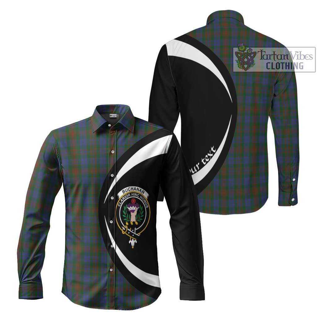 Buchanan Hunting Tartan Long Sleeve Button Up with Family Crest Circle Style Men's Shirt S - Tartan Vibes Clothing