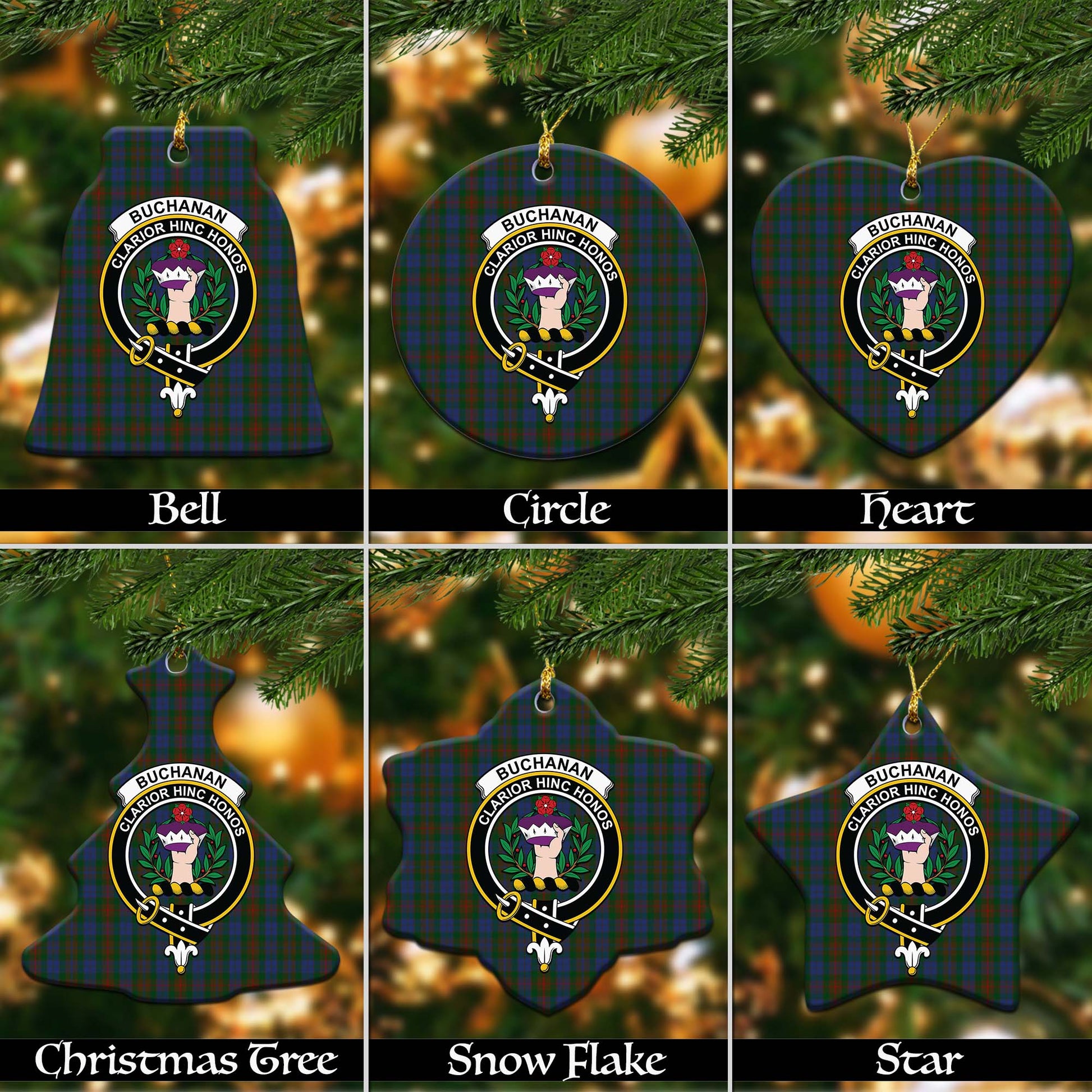 Buchanan Hunting Tartan Christmas Ornaments with Family Crest Ceramic Bell Pack 1: ornament * 1 piece - Tartanvibesclothing