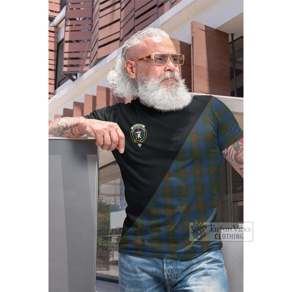 Tartan Vibes Clothing Buchanan Hunting Tartan Cotton T-shirt with Family Crest and Military Logo Style