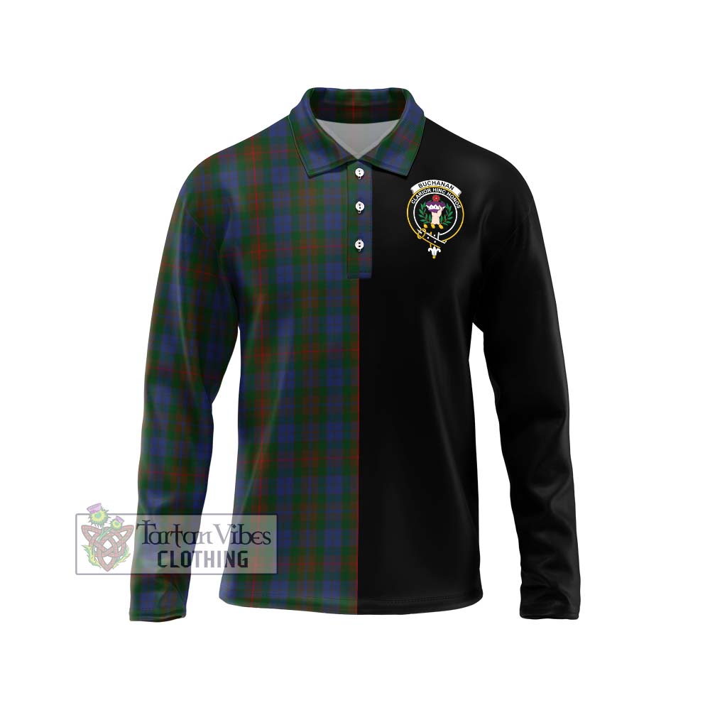 Buchanan Hunting Tartan Long Sleeve Polo Shirt with Family Crest and Half Of Me Style Unisex - Tartanvibesclothing Shop