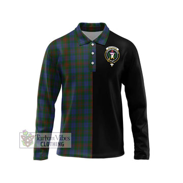 Buchanan Hunting Tartan Long Sleeve Polo Shirt with Family Crest and Half Of Me Style