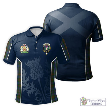 Buchanan Hunting Tartan Men's Polo Shirt with Family Crest and Scottish Thistle Vibes Sport Style