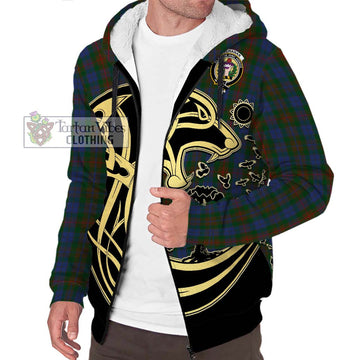 Buchanan Hunting Tartan Sherpa Hoodie with Family Crest Celtic Wolf Style