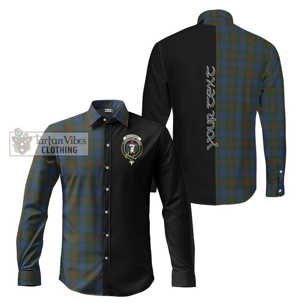 Buchanan Hunting Tartan Long Sleeve Button Shirt with Family Crest and Half Of Me Style Men's Shirt S - Tartanvibesclothing Shop