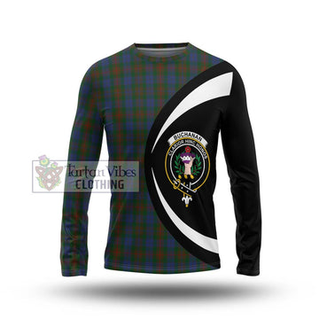 Buchanan Hunting Tartan Long Sleeve T-Shirt with Family Crest Circle Style