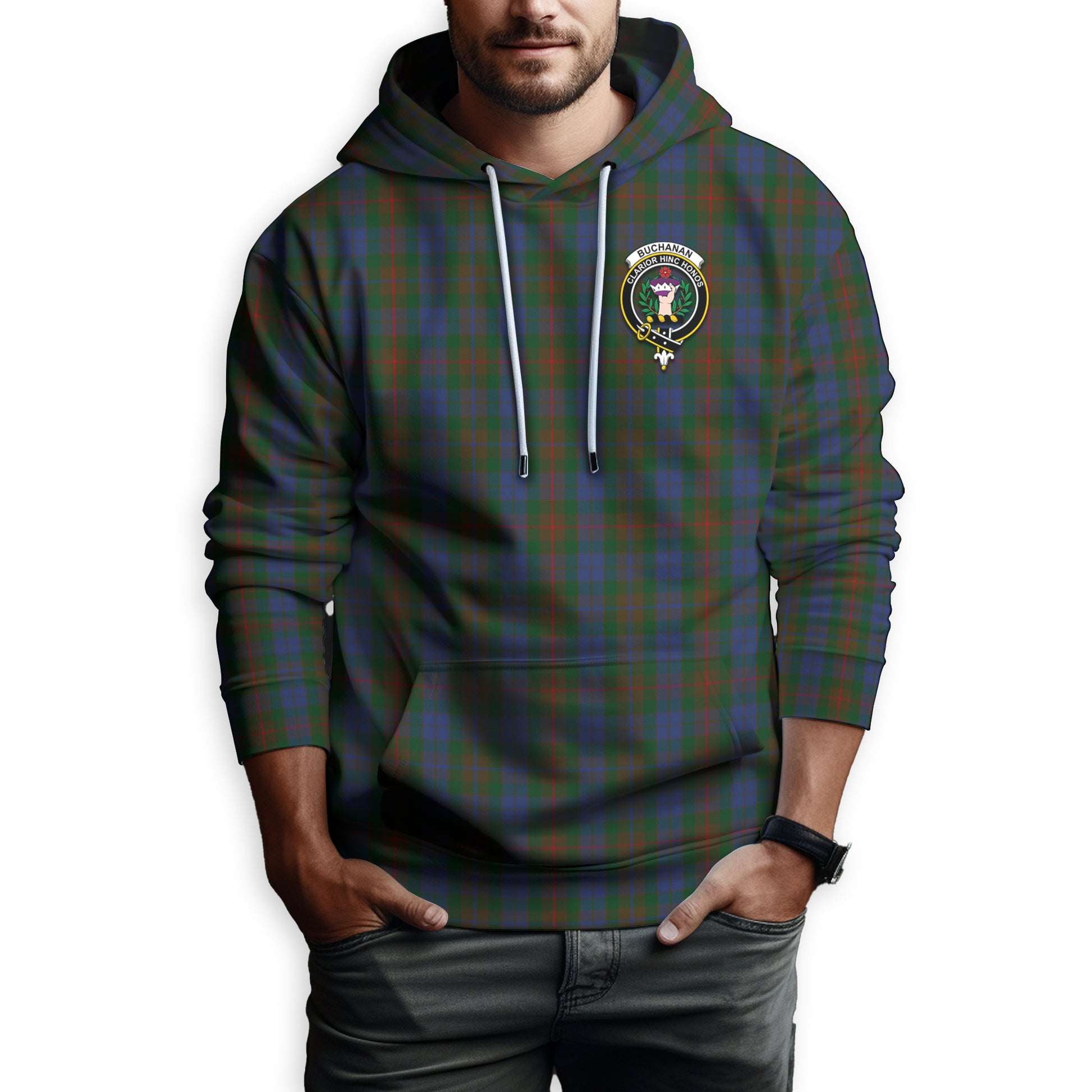 Buchanan Hunting Tartan Hoodie with Family Crest - Tartanvibesclothing